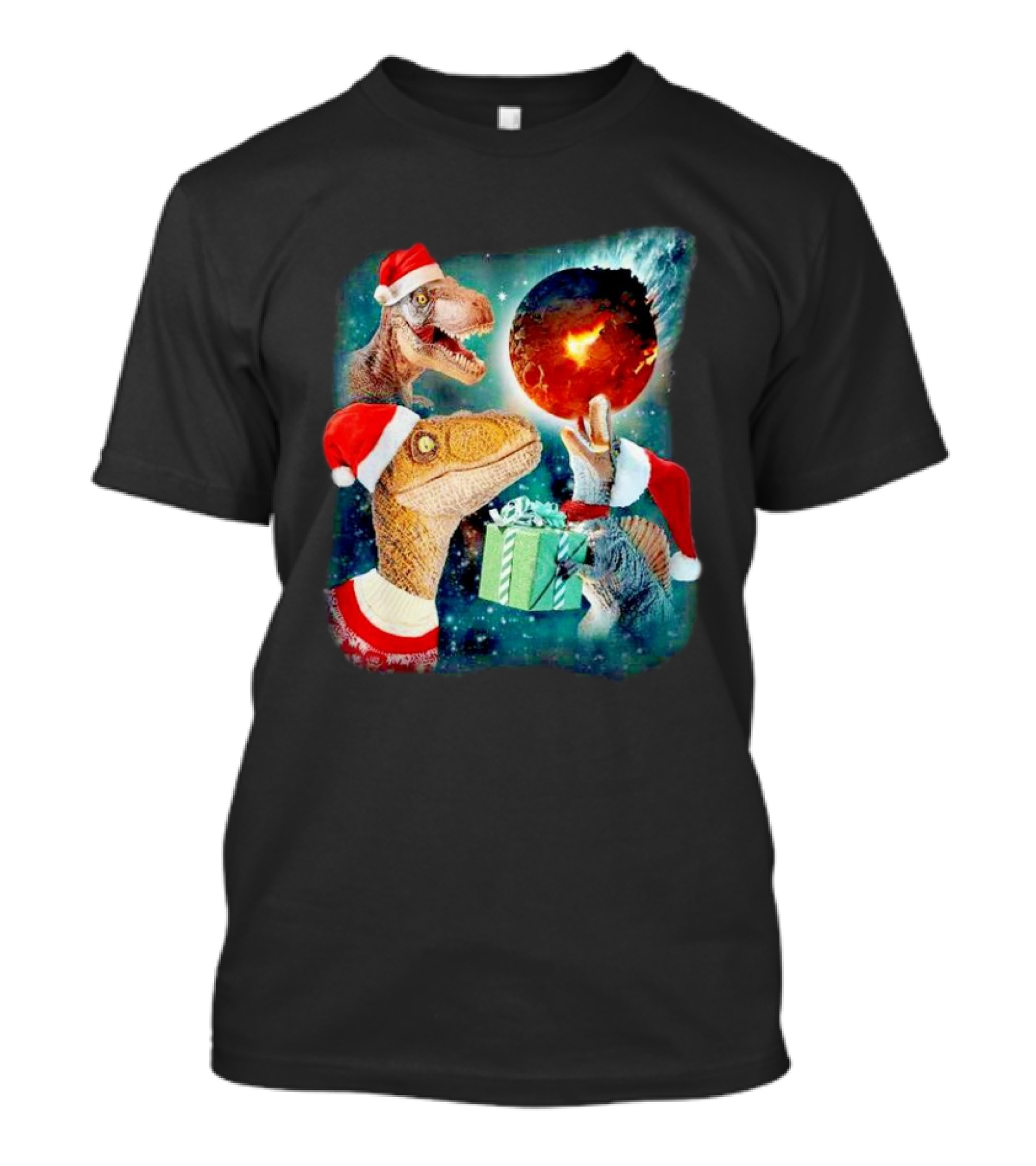 T-Rex Christmas Festive Santa Hat Dinosaur Planet Gift Explosion T-Shirt