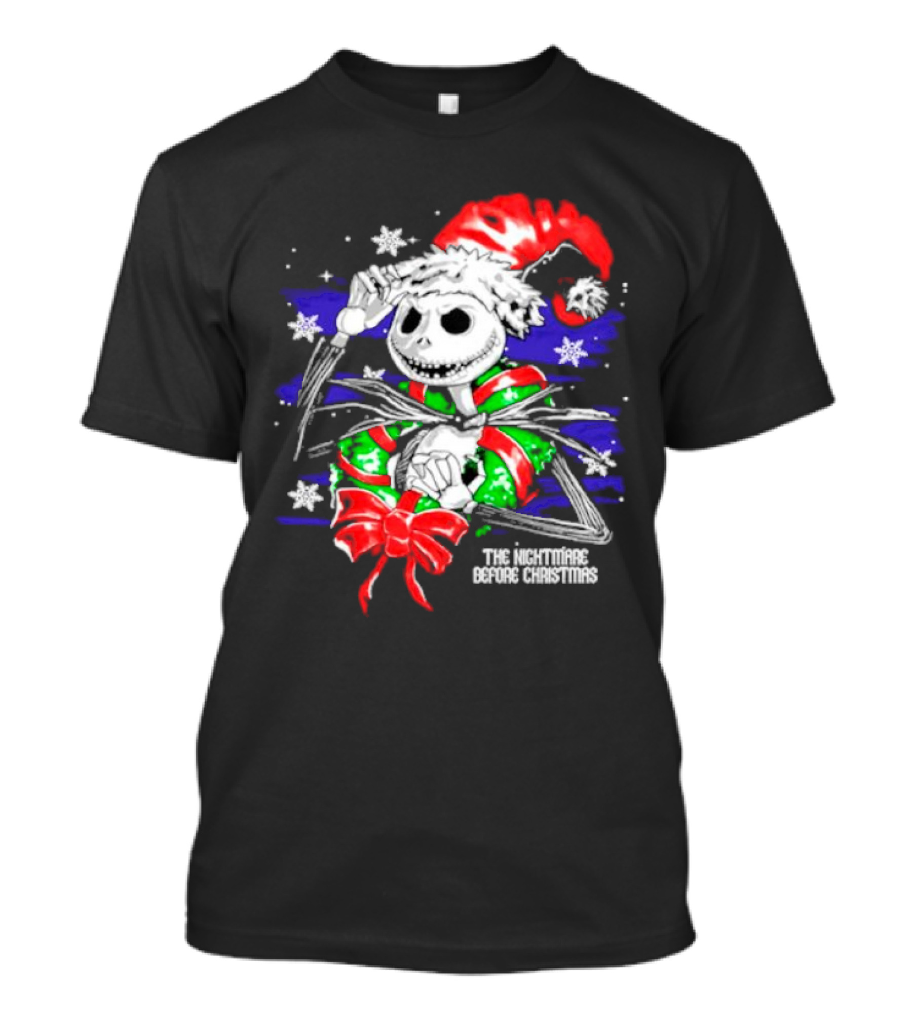The Nightmare Before Christmas Jack Skellington In Santa Hat And Grinch Green Scarf T-Shirt
