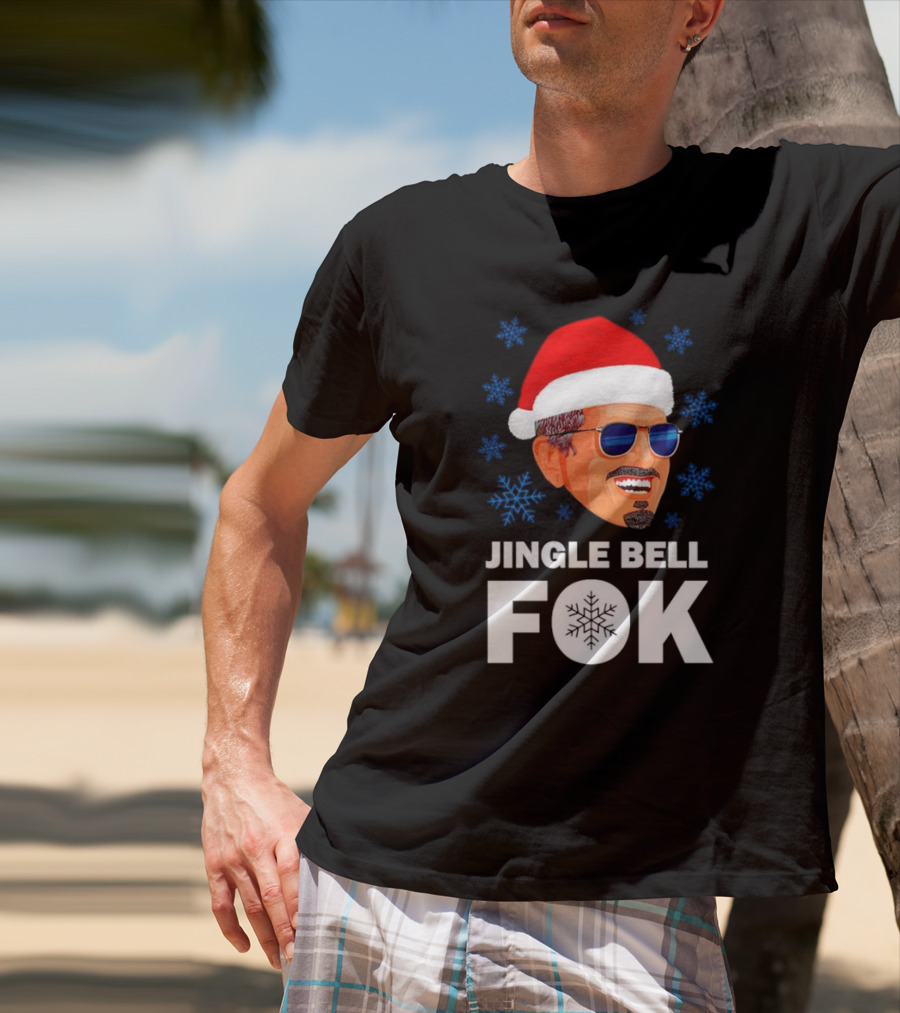 Jingle Bell Fok Santa Christmas Snowflakes Santa Hat Blue Sunglasses T-Shirt