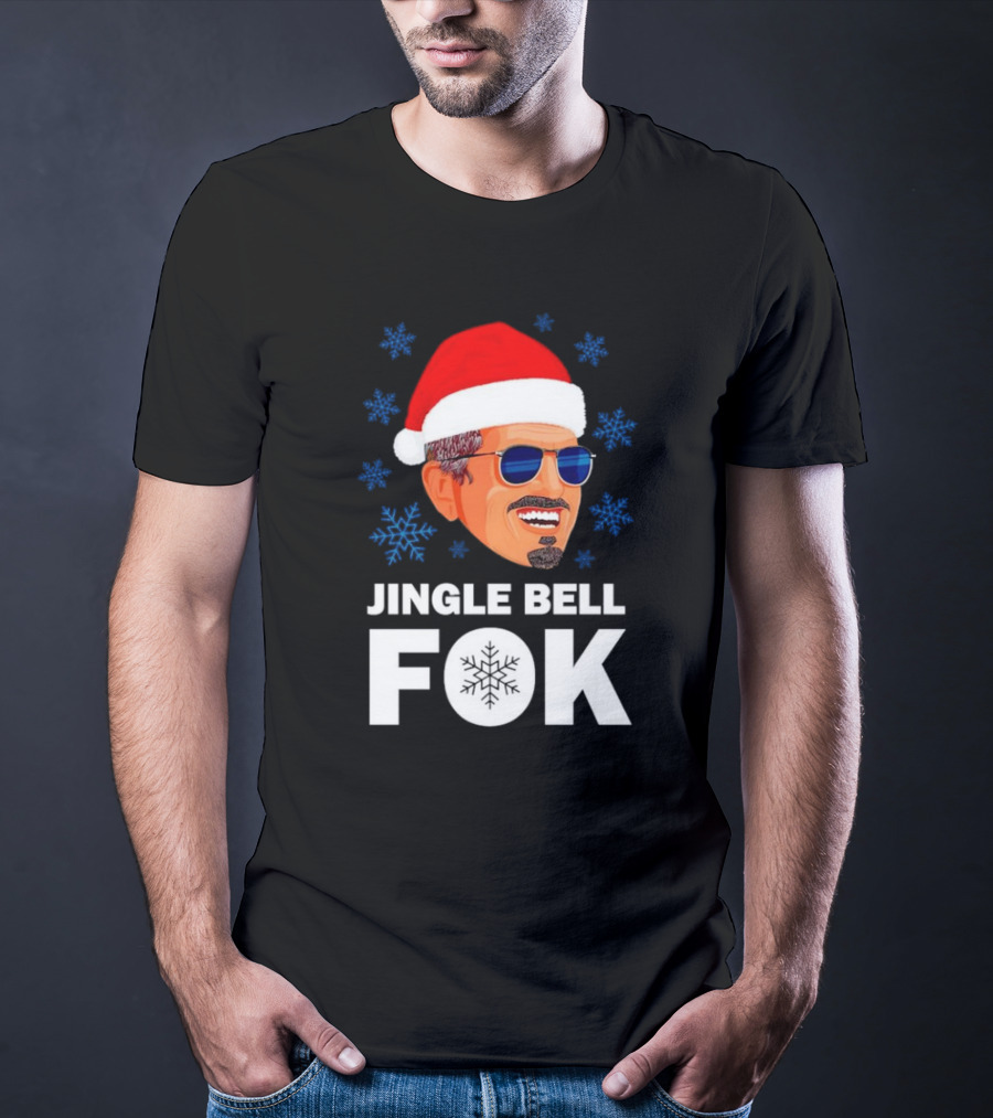 Jingle Bell Fok Santa Christmas Snowflakes Santa Hat Blue Sunglasses T-Shirt