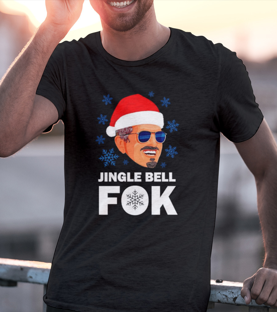Jingle Bell Fok Santa Christmas Snowflakes Santa Hat Blue Sunglasses T-Shirt