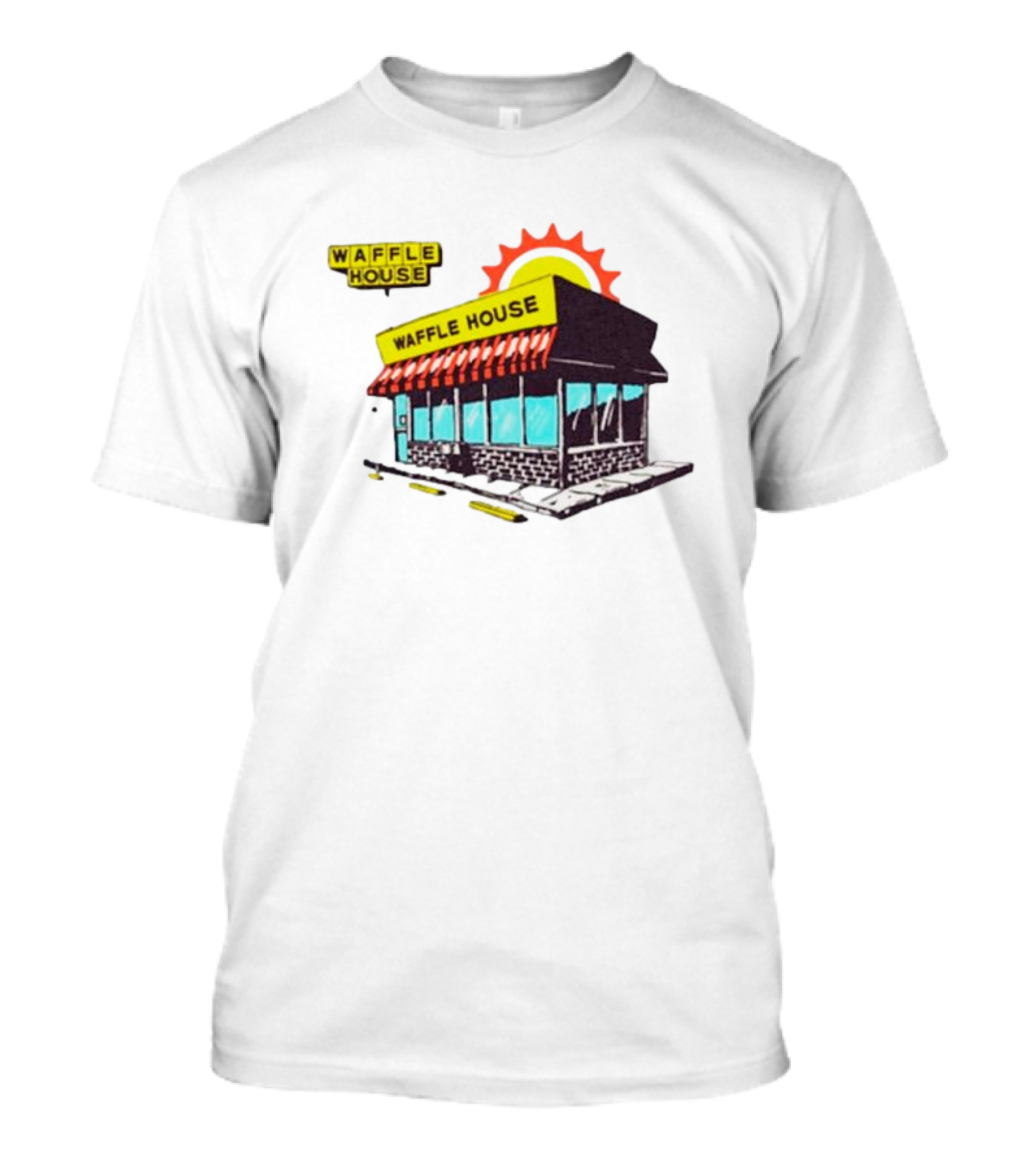 Waffle House Restaurant Building With Sunburst Background T-Shirt
