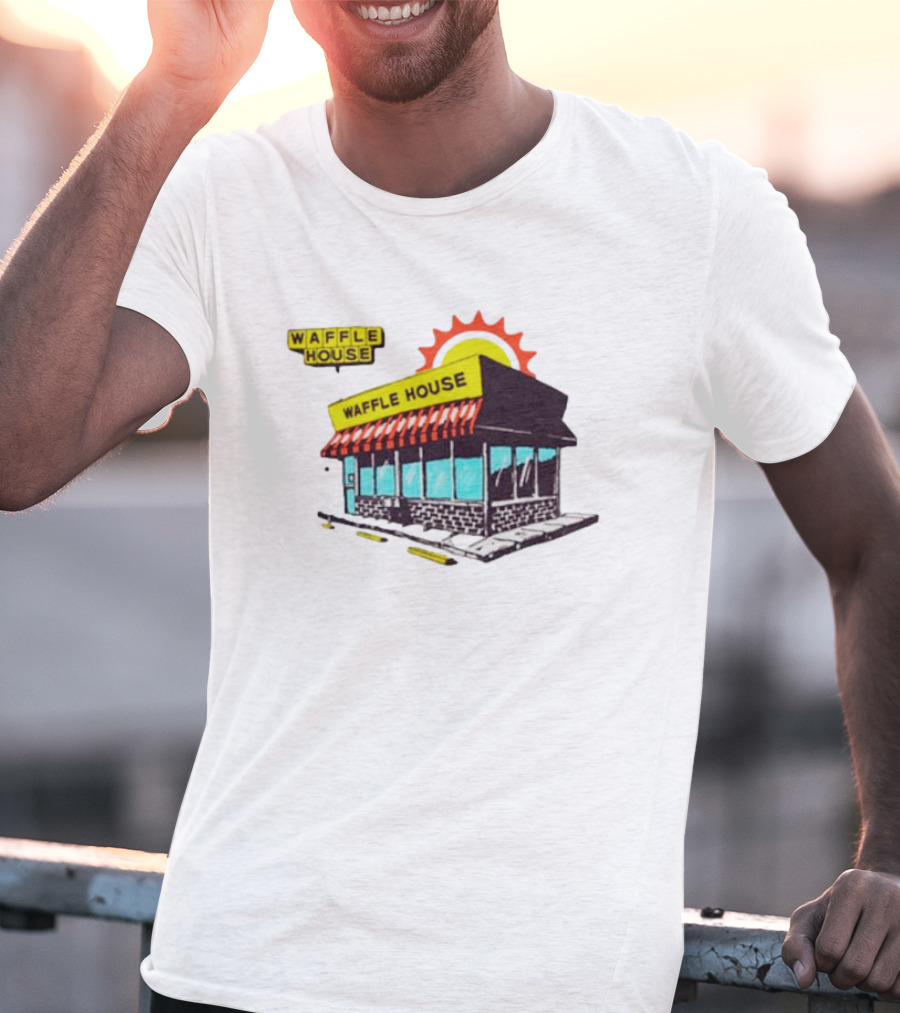 Waffle House Restaurant Building With Sunburst Background T-Shirt