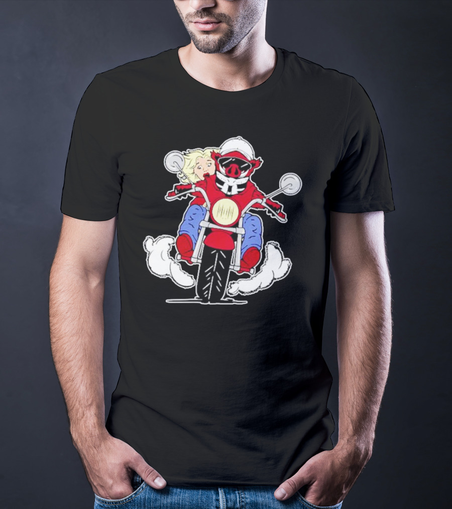 Arkansas Razorbacks Pig Riding Motorcycle With Passenger T-Shirt
