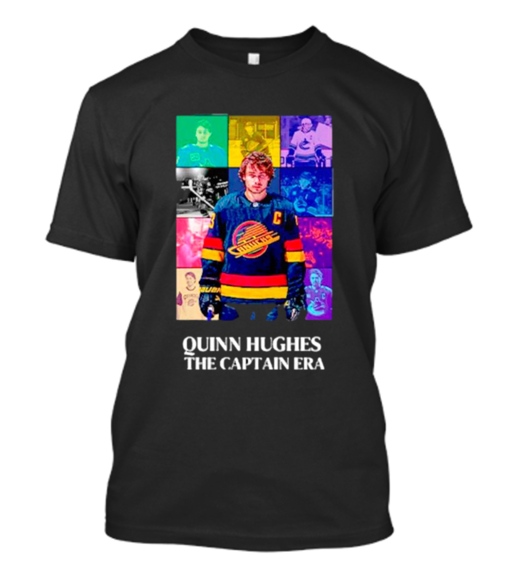 Quinn Hughes The Captain Era Multicolor Vancouver Hockey Legend T-Shirt