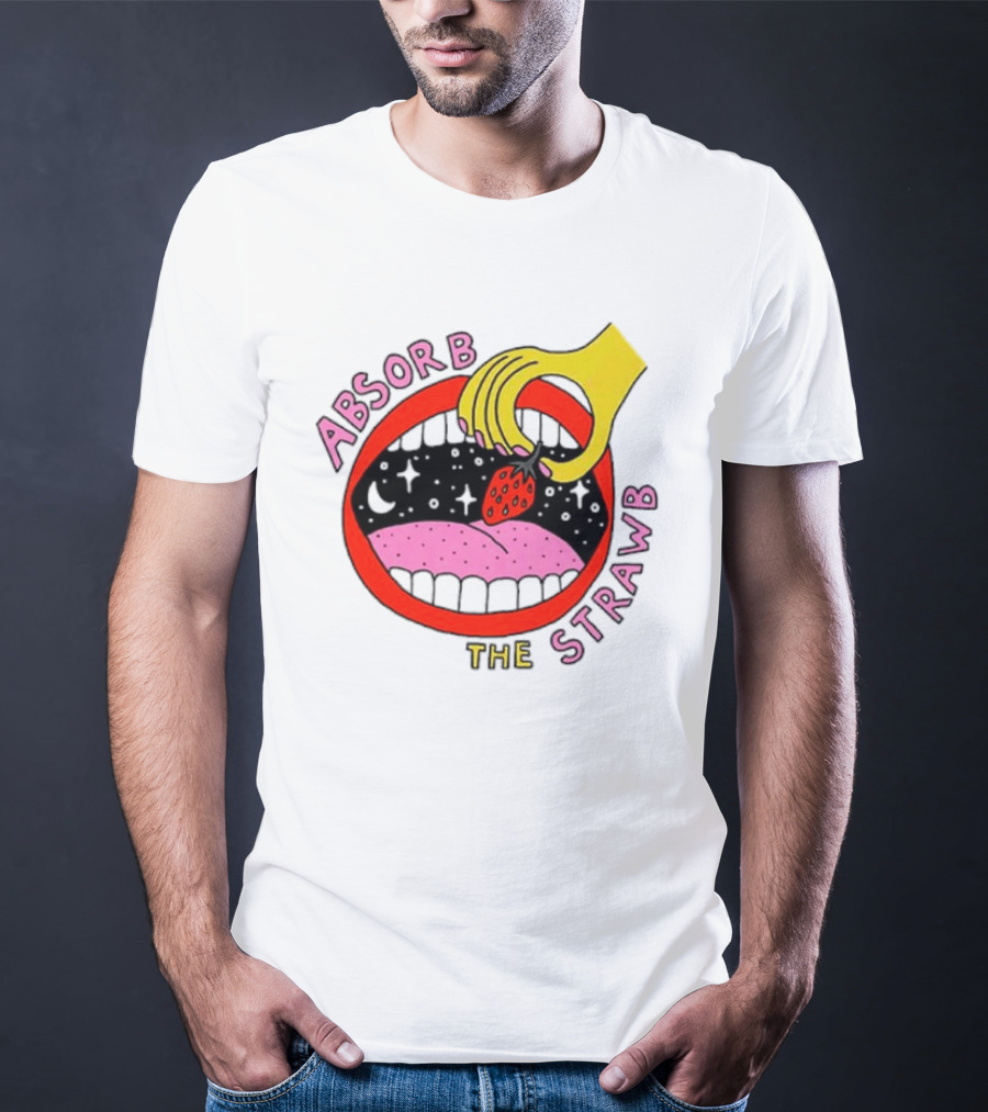 Absorb The Strawb Strawberry Imagery With Hand And Mouth T-Shirt