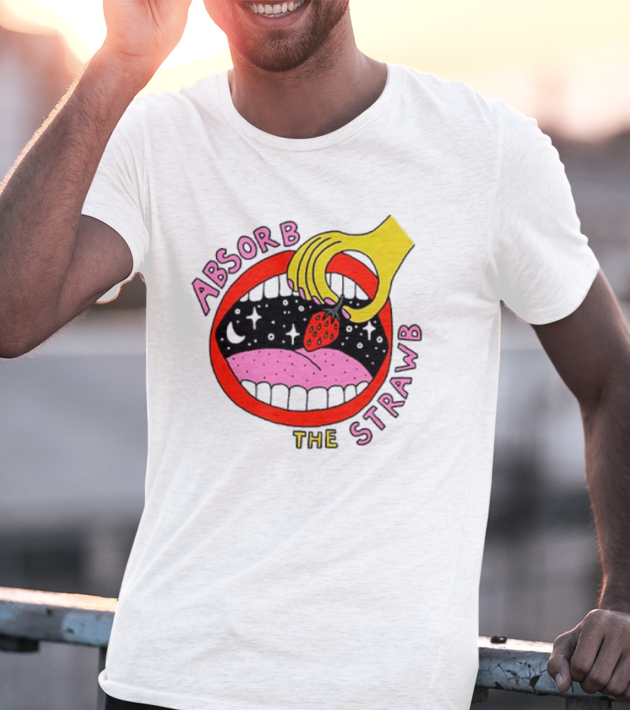 Absorb The Strawb Strawberry Imagery With Hand And Mouth T-Shirt