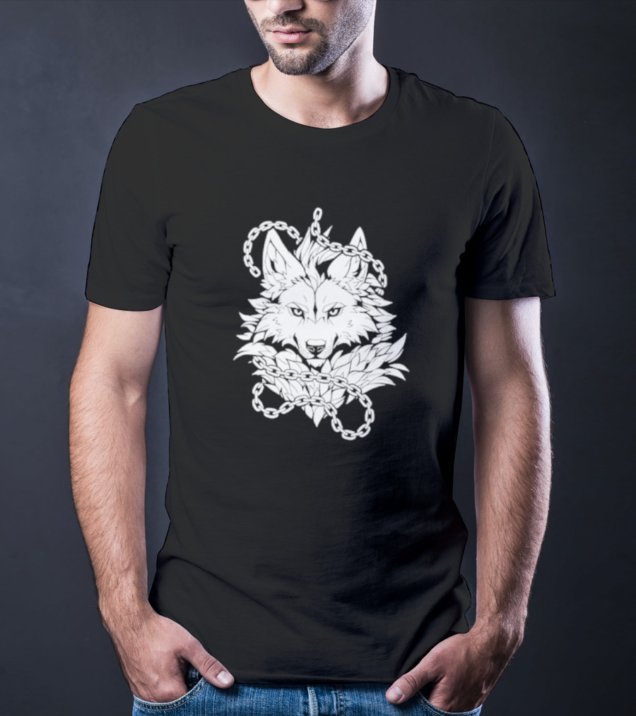 Wolf And Chains Intricate Black White T-Shirt