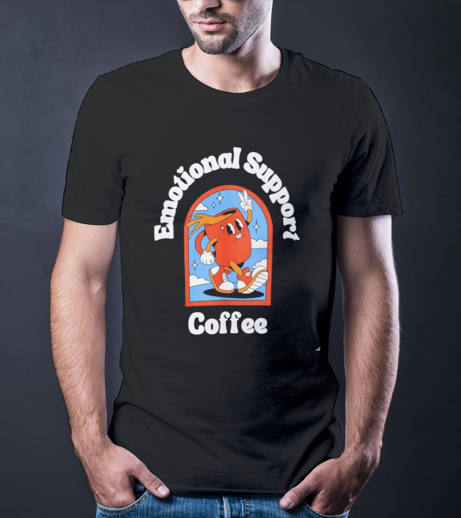 Emotional Support Coffee Cheerful Cartoon Character T-Shirt