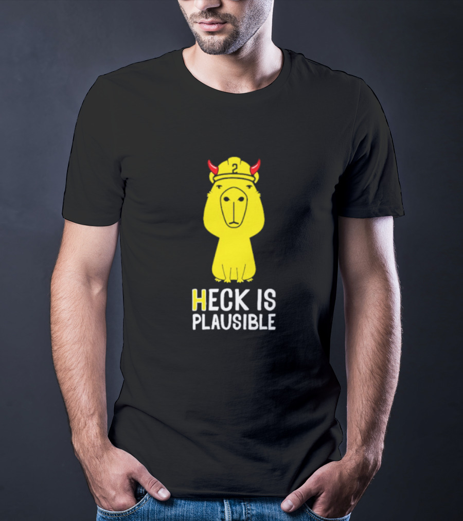 HECK IS PLAUSIBLE 2 Red Horned Yellow Character T-Shirt