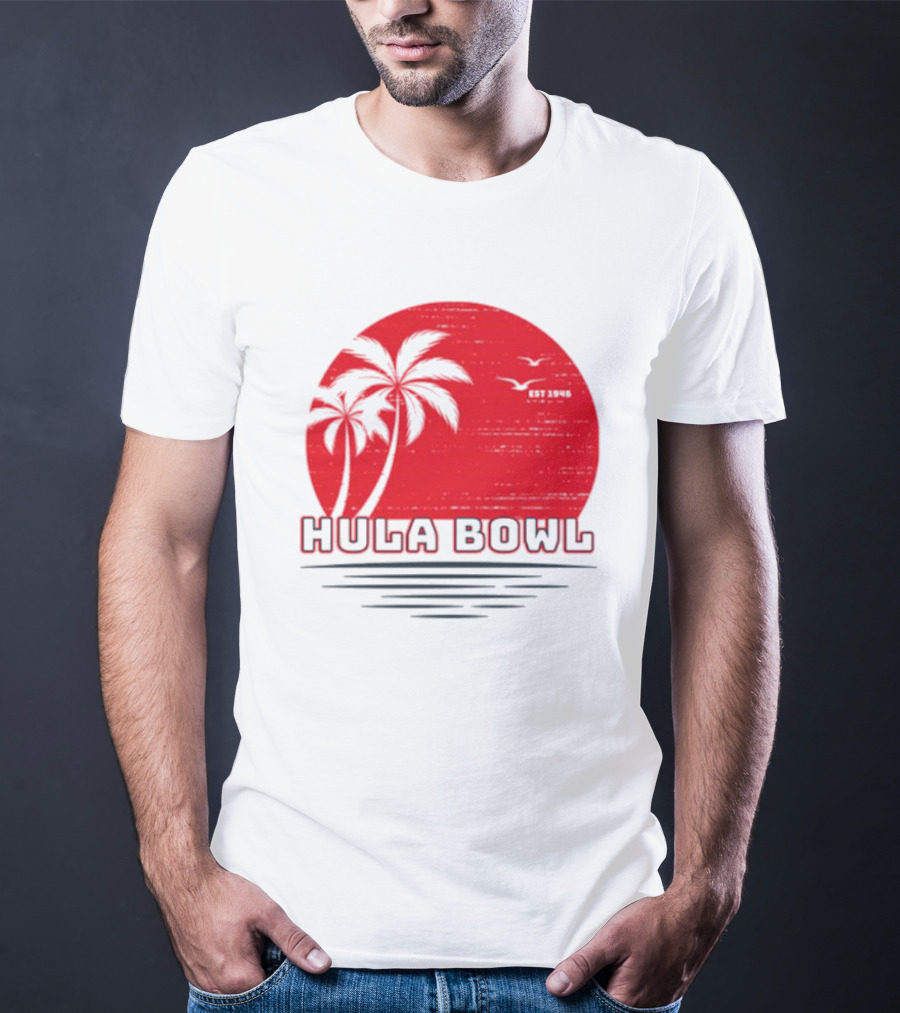 Hula Bowl Established 1946 Red Sunset With Palm Trees T-Shirt