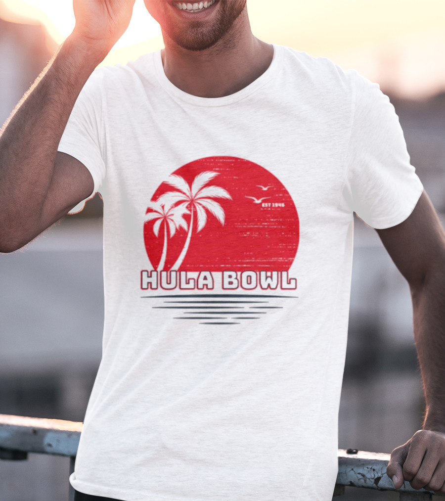Hula Bowl Established 1946 Red Sunset With Palm Trees T-Shirt