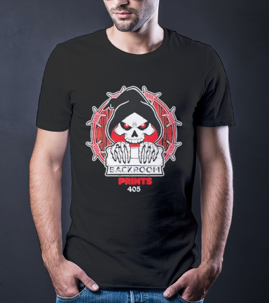 Backroom Prints 405 Reaper Skull Barbed Wire T-Shirt