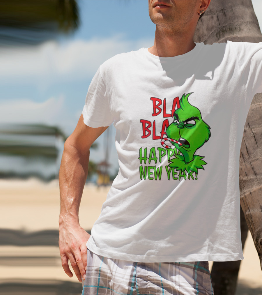 Bla Bla Happy New Year Grinch Candy Cane Image T-Shirt
