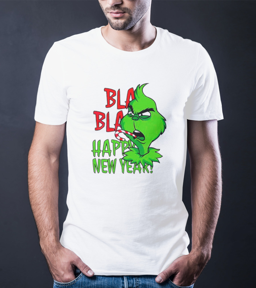 Bla Bla Happy New Year Grinch Candy Cane Image T-Shirt