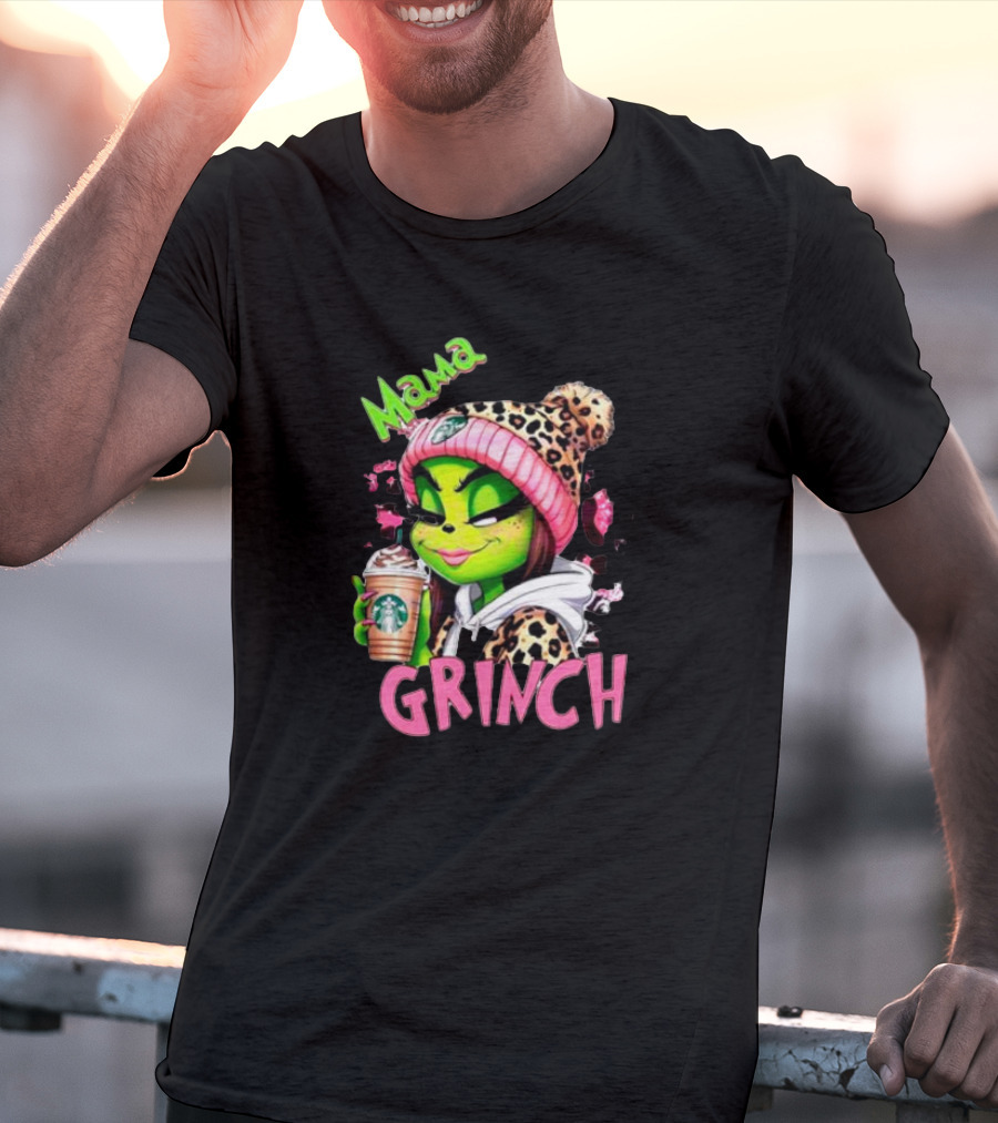 Mama Grinch Leopard Coffee Holiday T-Shirt
