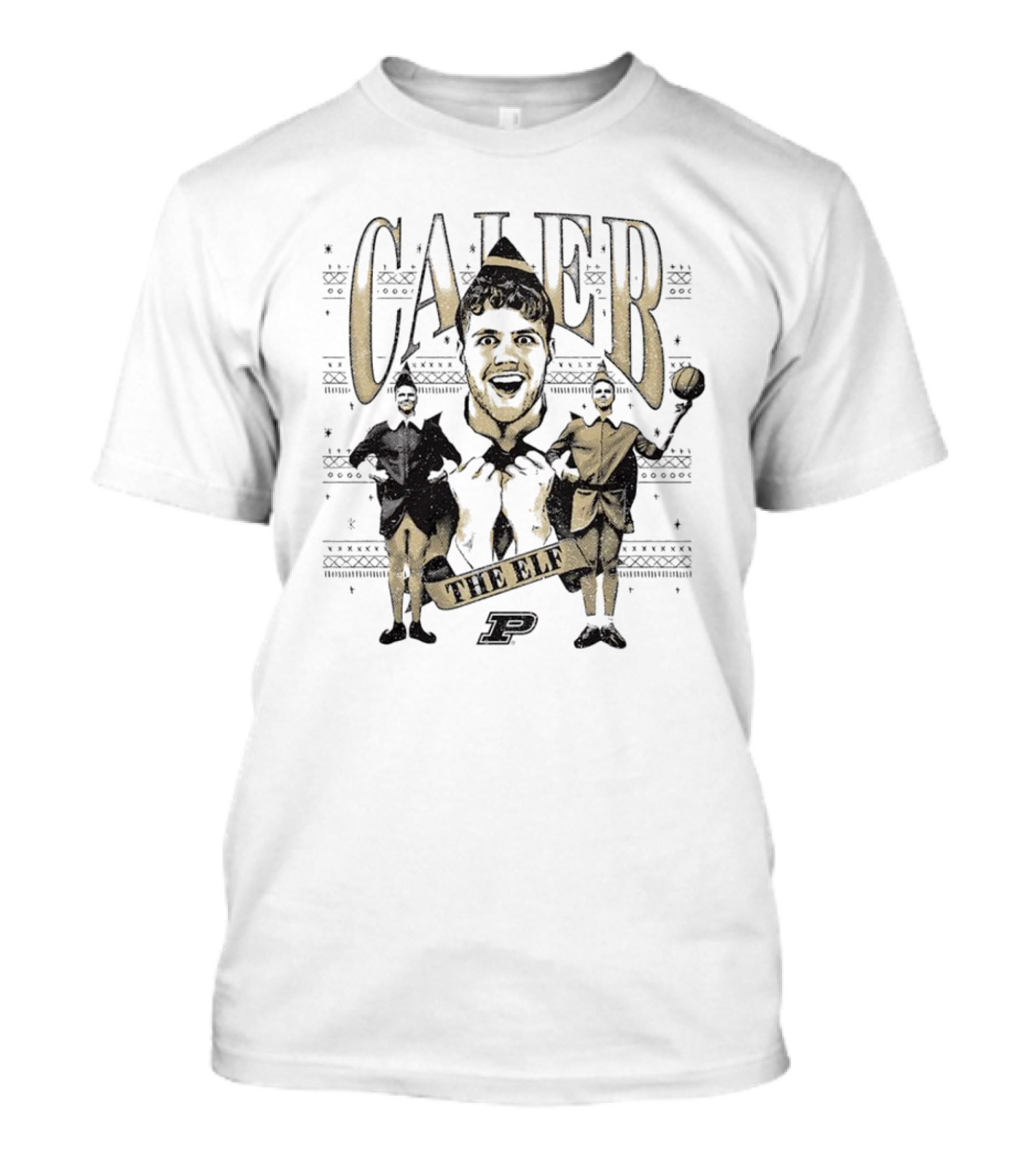 Caleb The Elf Purdue Boilermakers With Festive Characters And P T-Shirt