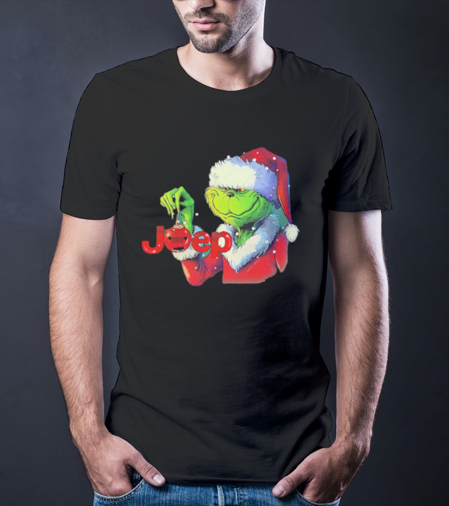 Santa Grinch Holding Jeep Ornament Holiday T-Shirt