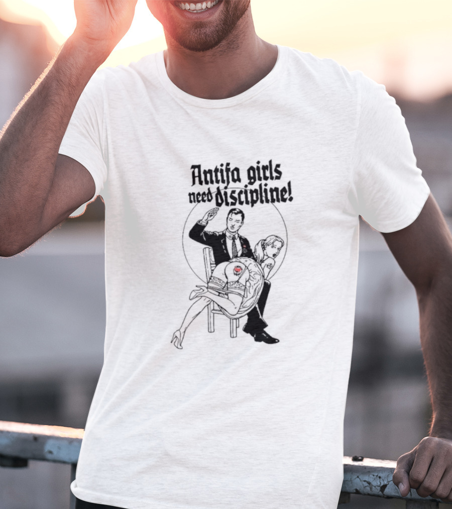 Antifa Girls Need Discipline Retro Style Illustration With Heart Detail T-Shirt