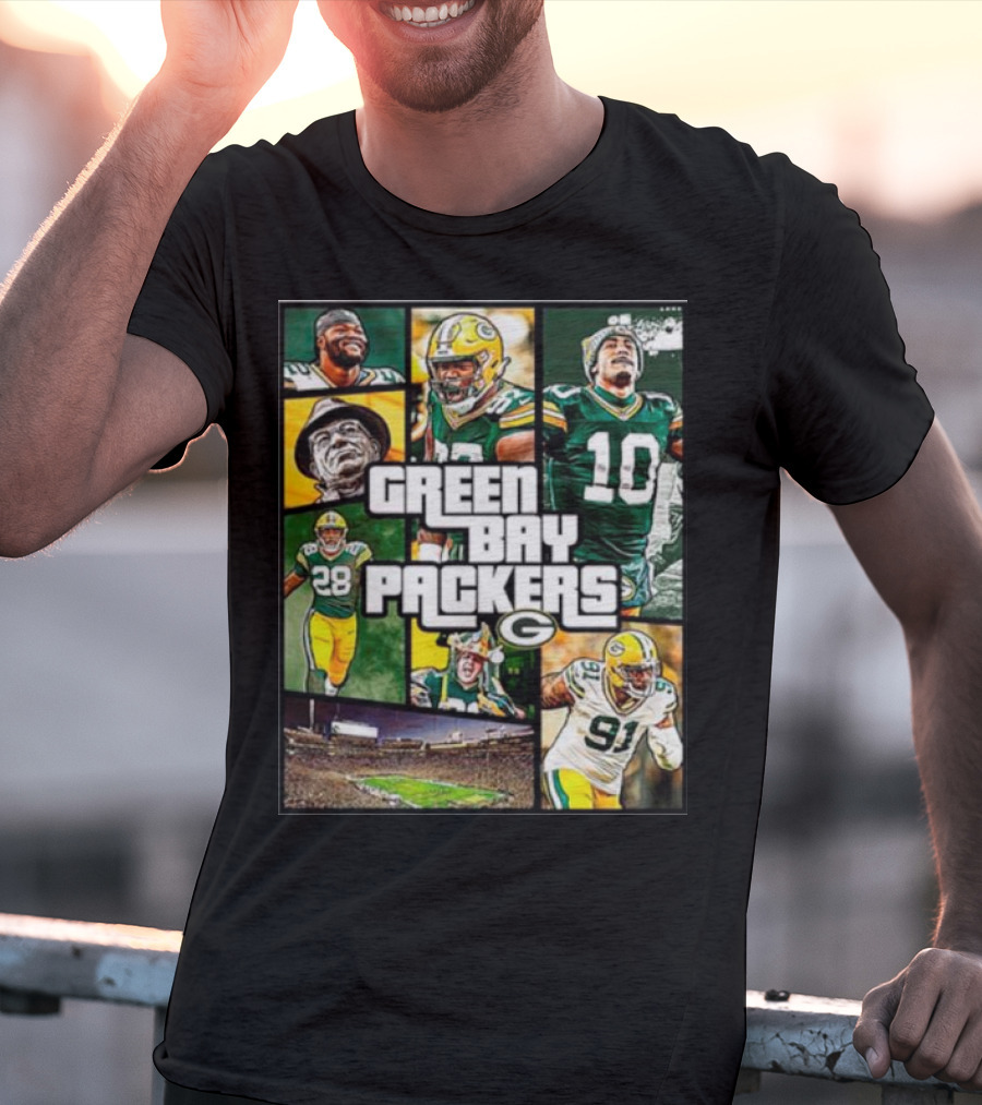 Green Bay Packers Players Collage Grand Theft Auto T-Shirt