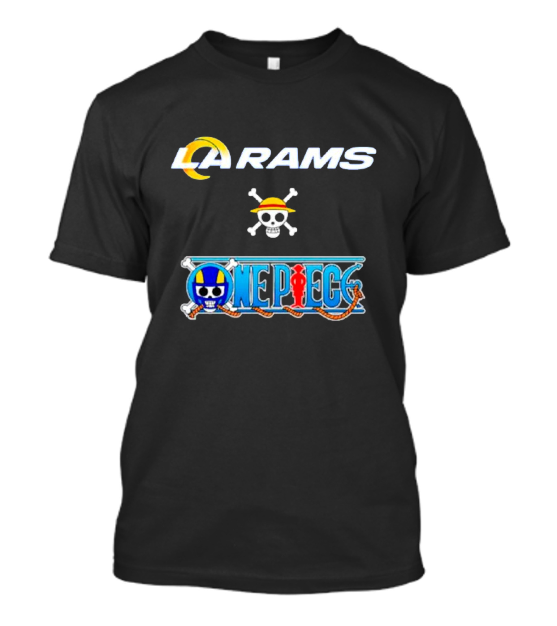 LA Rams One Piece Crossover Logo Skull Hat T-Shirt
