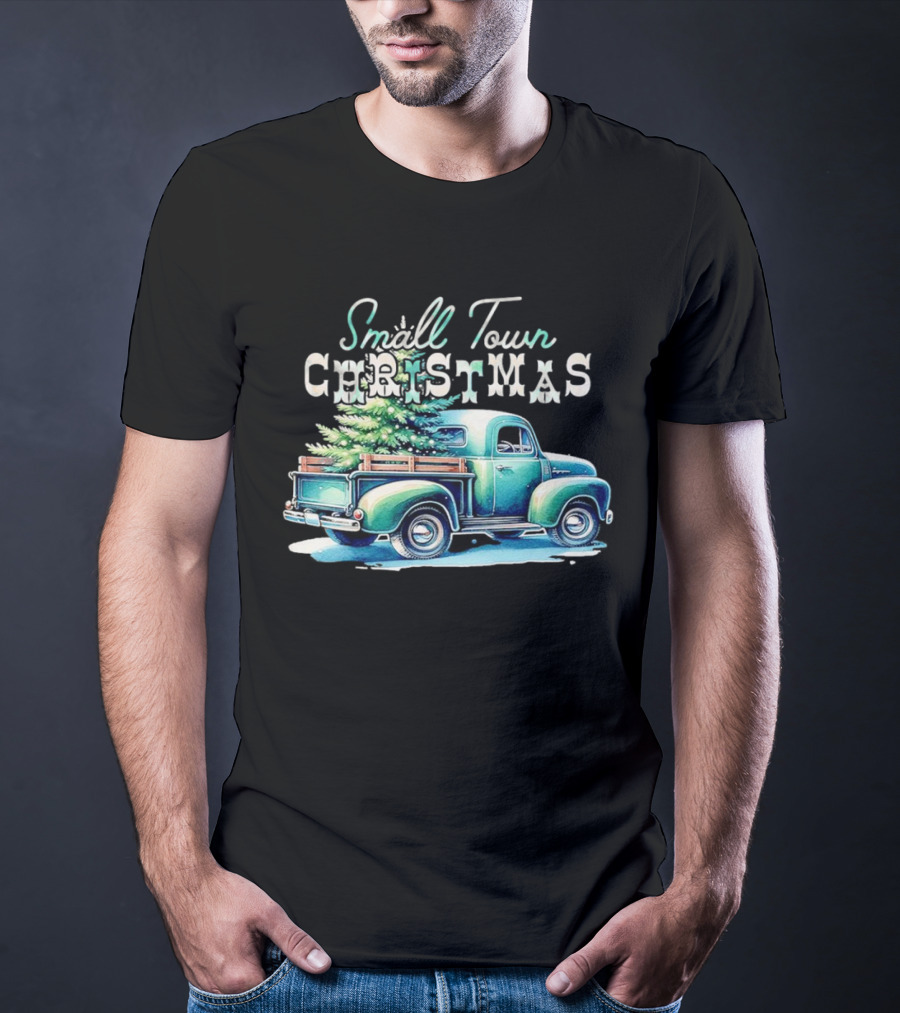 Small Town Christmas Vintage Truck And Tree T-Shirt