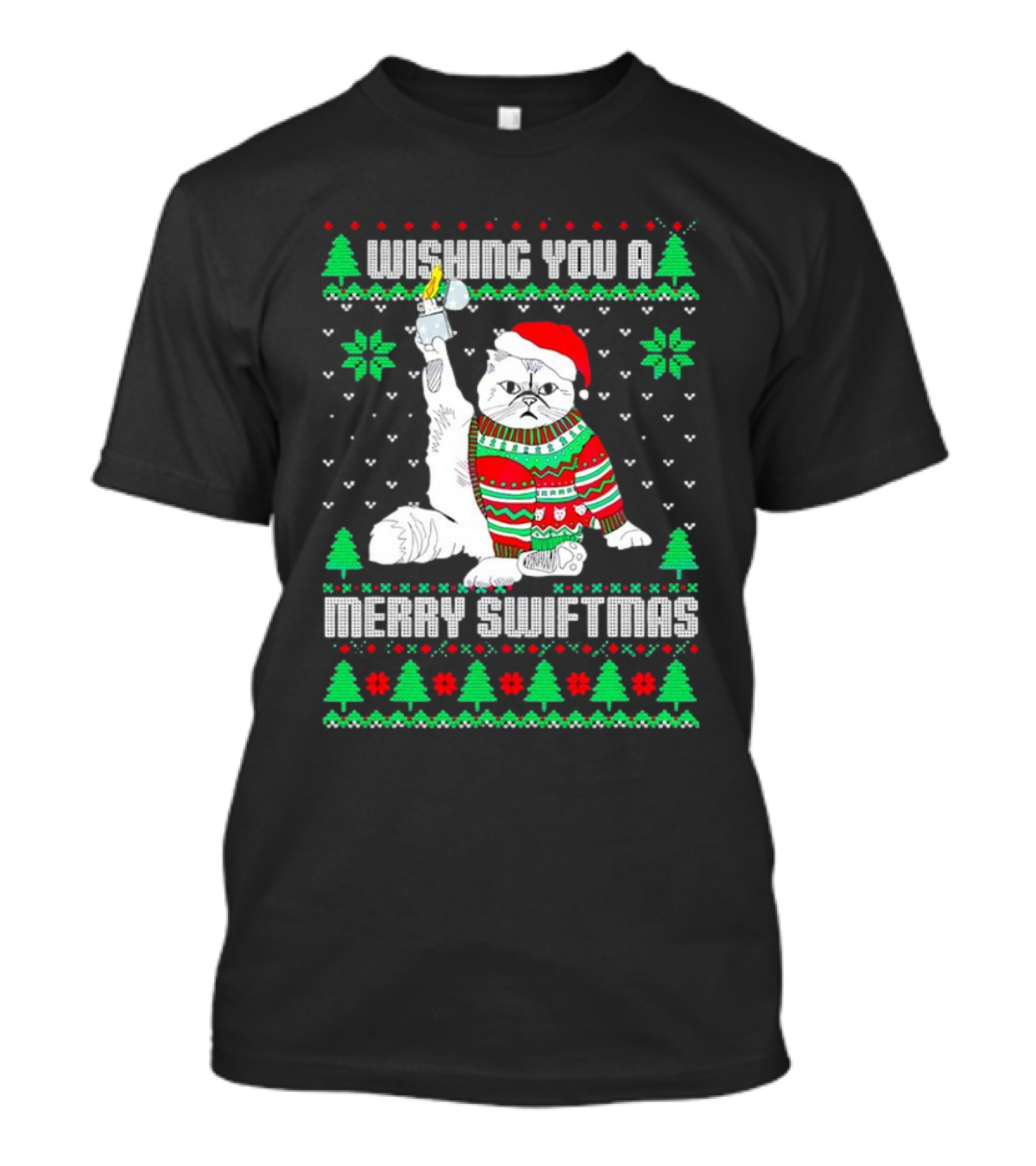 Wishing You A Merry Swiftmas Cat Santa Ugly Christmas T-Shirt
