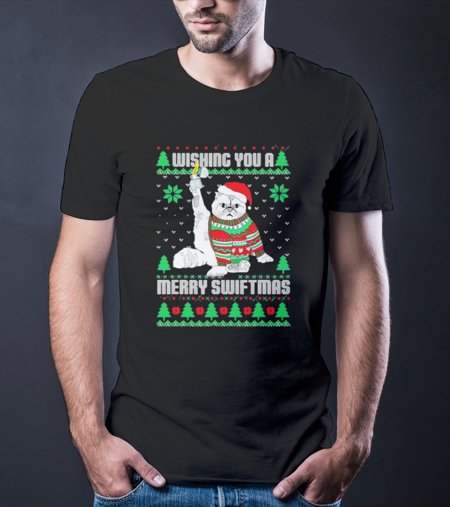 Wishing You A Merry Swiftmas Cat Santa Ugly Christmas T-Shirt