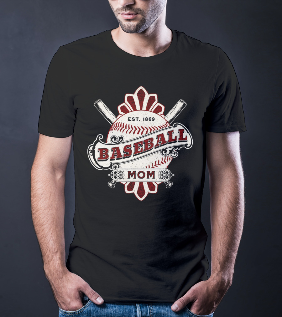 Baseball Mom Est. 1869 Vintage Bat And Ball Emblem T-Shirt