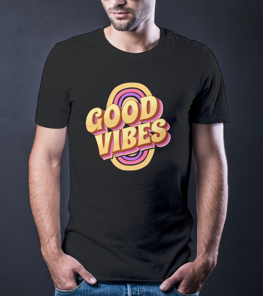 Good Vibes Retro Typography Colorful 70s T-Shirt