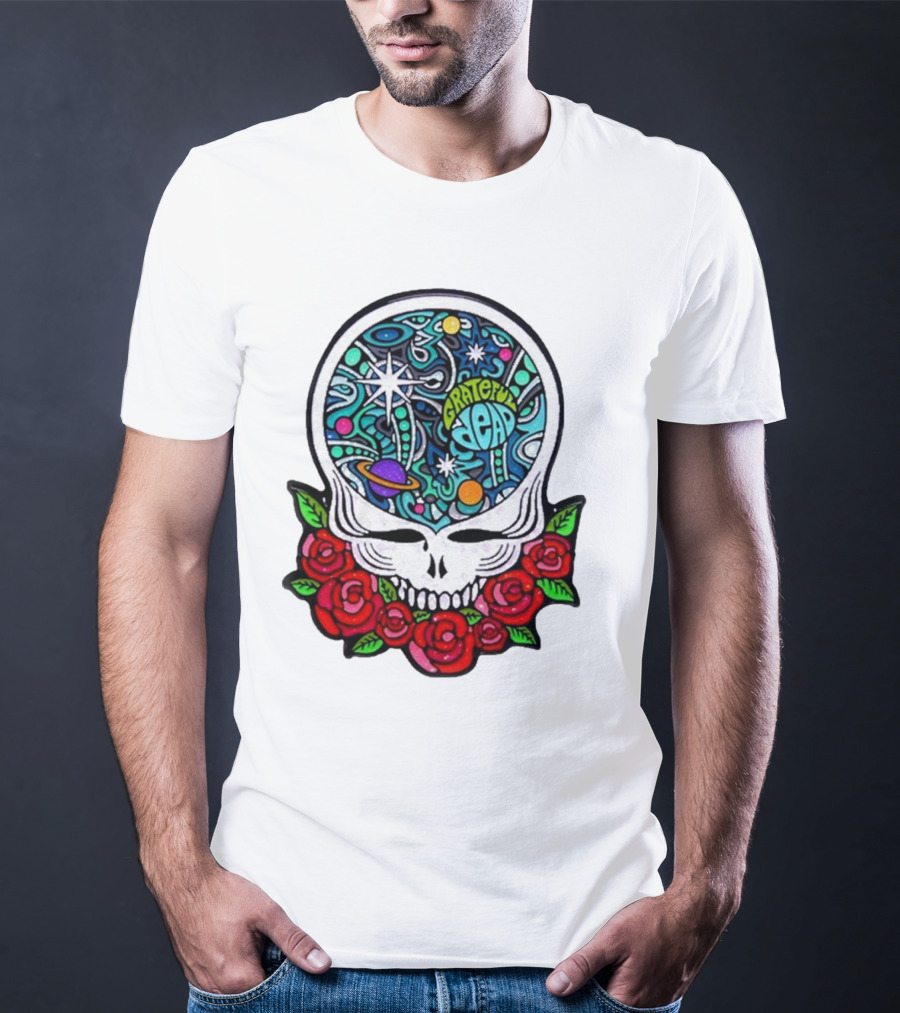 Grateful Dead Skull With Cosmic Rose Design By Danny Steinman T-Shirt