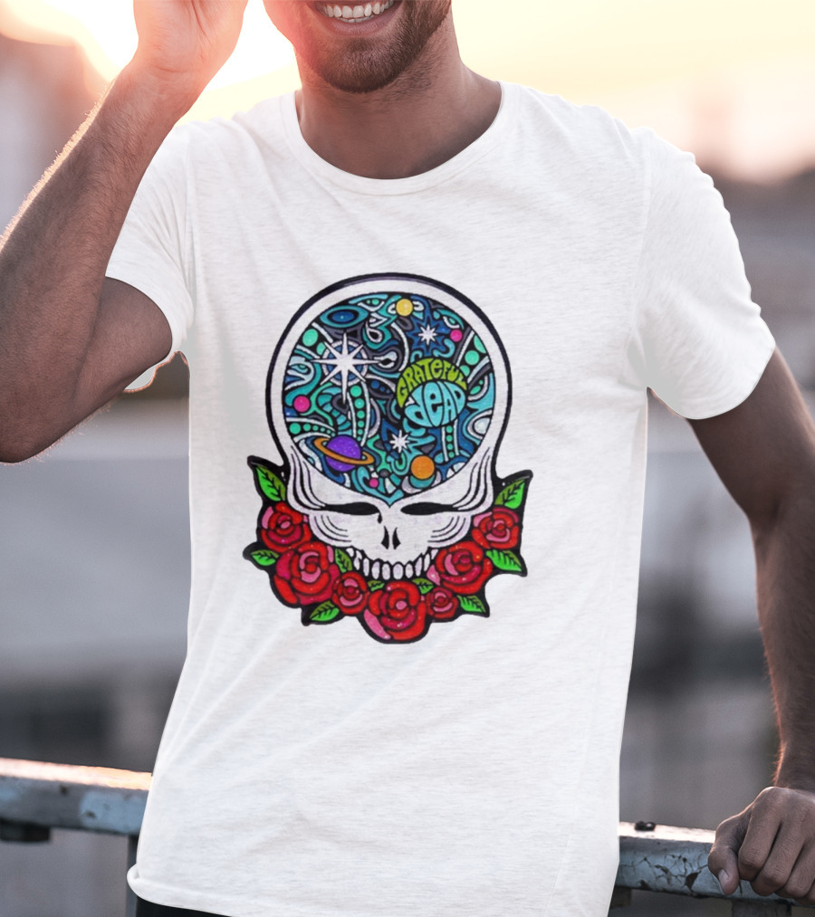 Grateful Dead Skull With Cosmic Rose Design By Danny Steinman T-Shirt