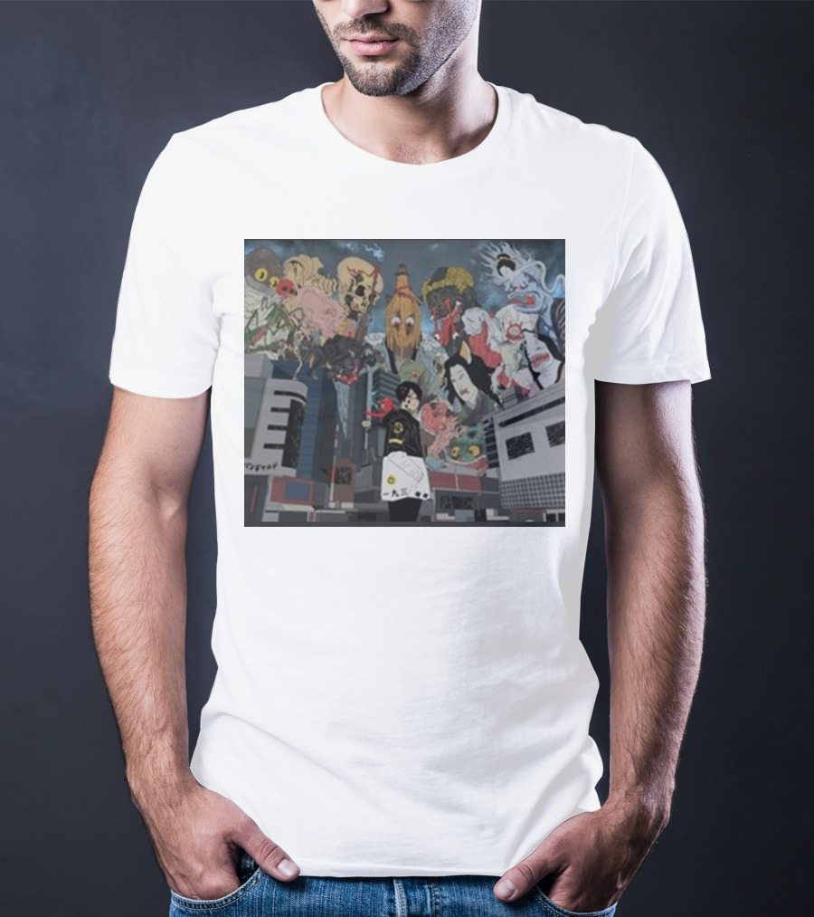 Kemuri Ikumi X Nass Anime Yokai-Inspired Urban Chaos Scene T-Shirt