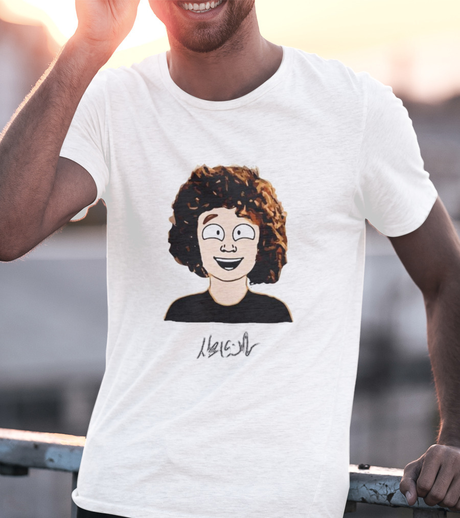 Nelson Neumann Cartoon Signature Smiling Curly-Haired Character T-Shirt