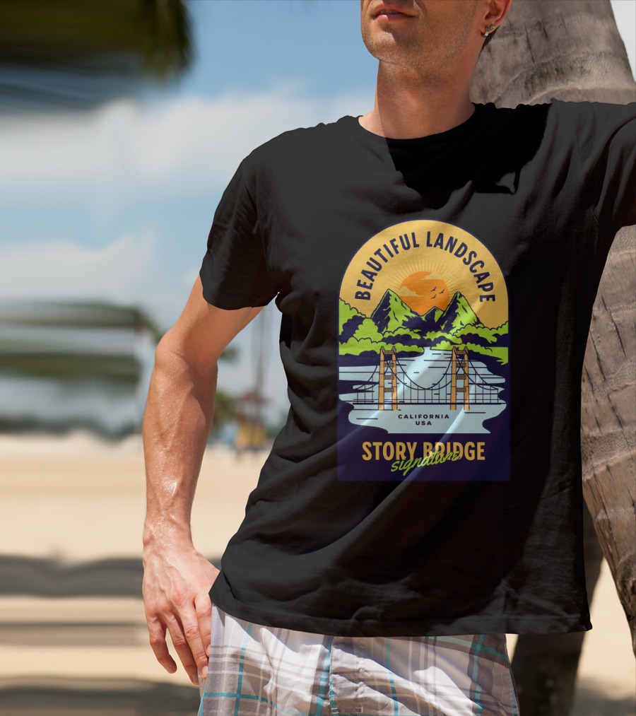 Beautiful Landscape Story Bridge California USA Signature T-Shirt