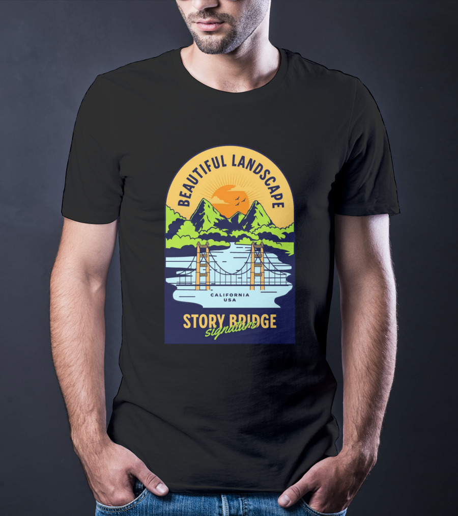 Beautiful Landscape Story Bridge California USA Signature T-Shirt