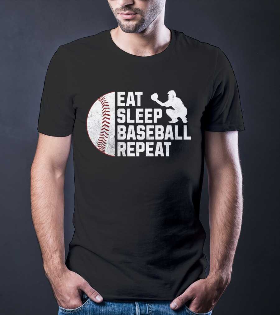 Eat Sleep Baseball Repeat Silhouette Catcher T-Shirt