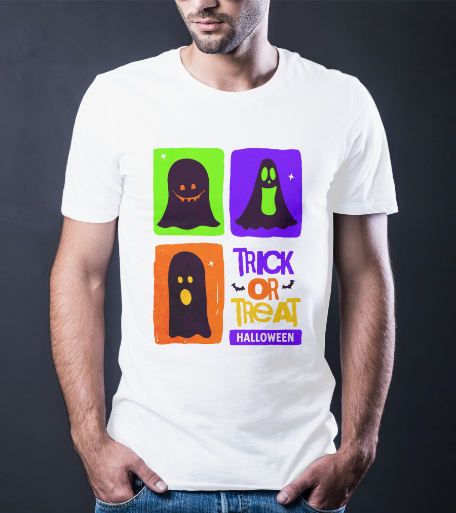 Halloween Trick Or Treat Ghosts In Colorful Boxes T-Shirt