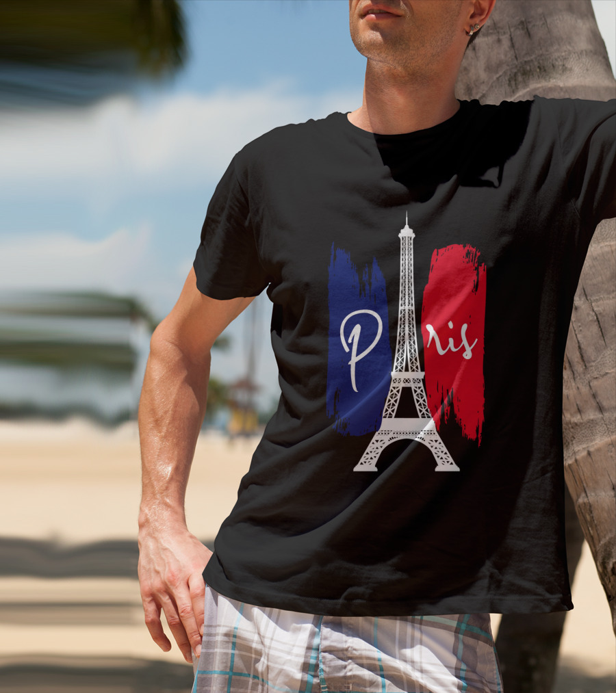 Paris Eiffel Tower Blue Red Brush Strokes T-Shirt