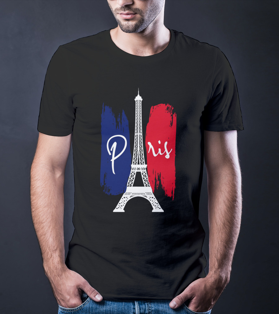 Paris Eiffel Tower Blue Red Brush Strokes T-Shirt