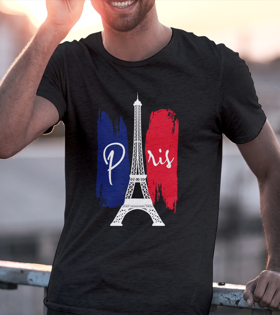 Paris Eiffel Tower Blue Red Brush Strokes T-Shirt