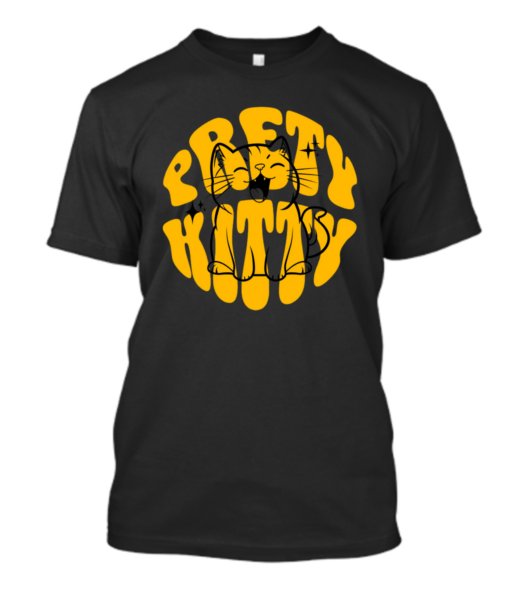 Pretty Kitty Cute Happy Cat Yellow Retro T-Shirt