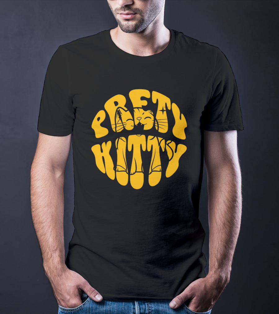 Pretty Kitty Cute Happy Cat Yellow Retro T-Shirt