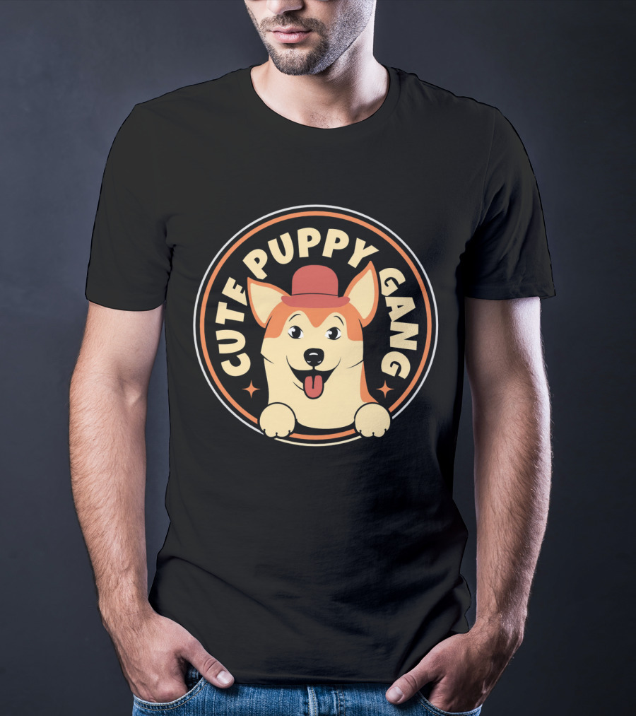 Cute Puppy Gang Corgi With Red Hat And Cheerful Expression T-Shirt