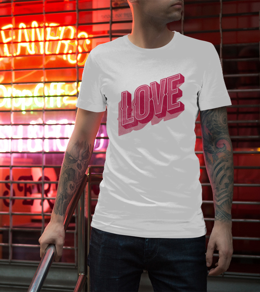 Love Lettering Typography Valentine's Day Pink 3D Effect T-Shirt