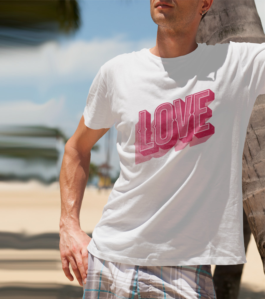Love Lettering Typography Valentine's Day Pink 3D Effect T-Shirt
