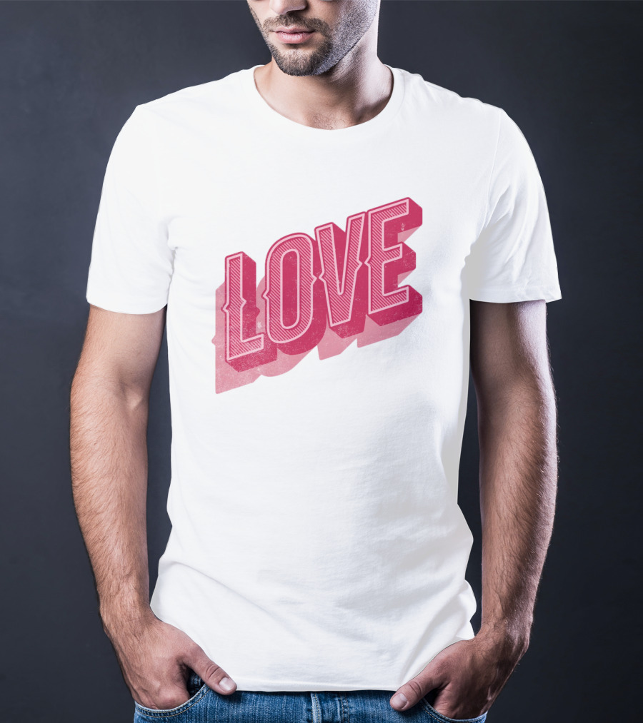Love Lettering Typography Valentine's Day Pink 3D Effect T-Shirt