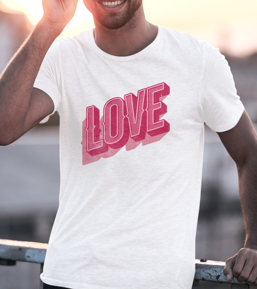 Love Lettering Typography Valentine's Day Pink 3D Effect T-Shirt