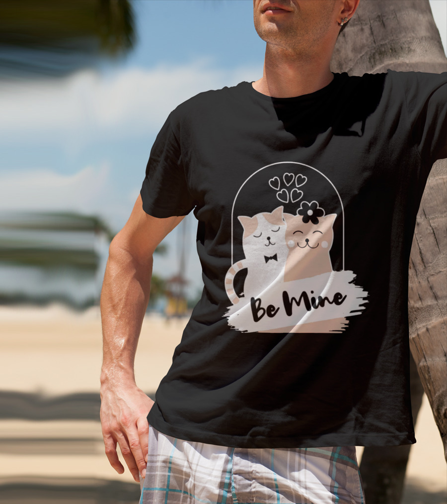 Be Mine Cute Cat Couple With Hearts And Bow Tie T-Shirt