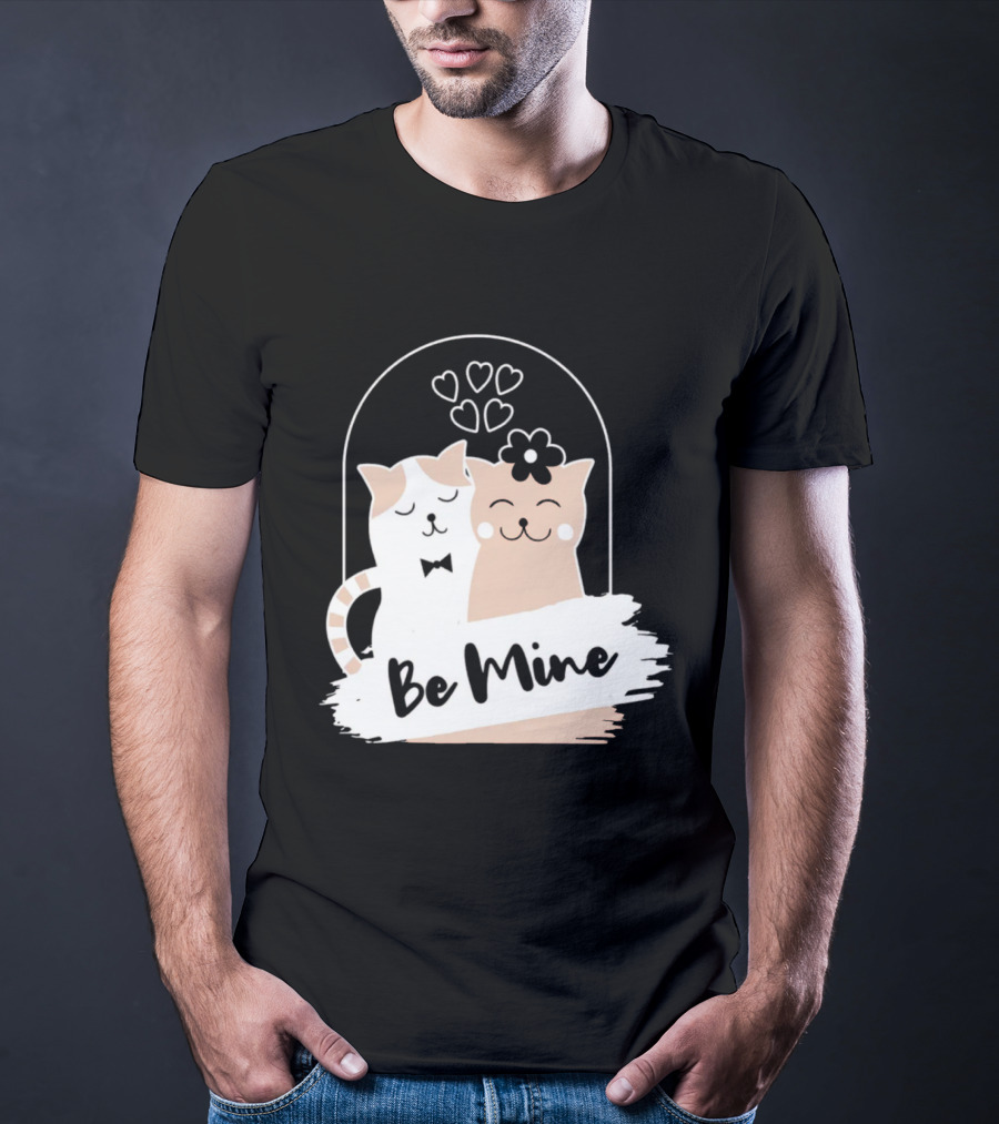 Be Mine Cute Cat Couple With Hearts And Bow Tie T-Shirt